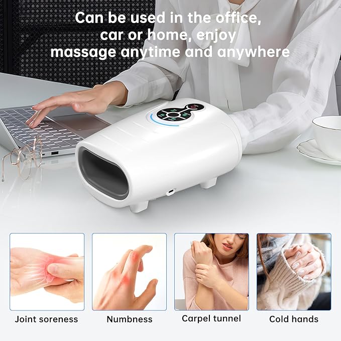 AERLANG Hand Massager Hand Massage Machine with Heat and Compression Cordless Electric Hand Massager for Arthritis and Carpal Tunnel, Birthday Gifts for Women Men mom Husband Gifts Gray-White - Bloomnest