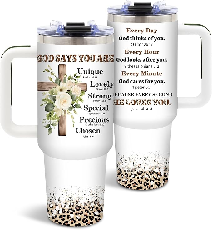 DUUV Christian Gifts for Women, Christian Tumbler 40 Oz with Handle, Christmas Thanksgiving Religious Gifts for Wife Mom Sister, Jesus God Encouragement Gift for Faith Lovers Women, 1PCS - Bloomnest