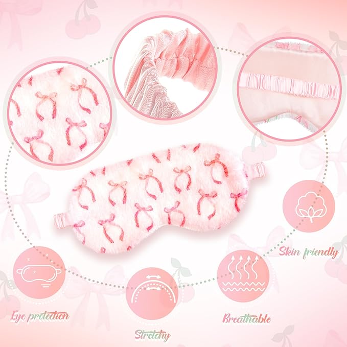 Cuffbow 6 Pcs Plush Sleep Eye Mask Silk Furry Eye Covers for Sleeping Cute Sleep Mask Fluffy Comfortable Sleeping Blindfold for Travel Sleepover Nap Party Supply Girls Women(Bow,Pink) - Bloomnest