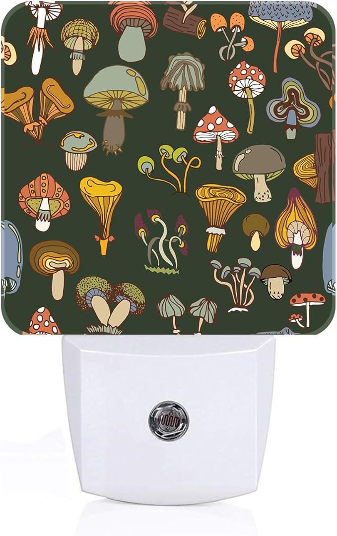 Various Mushrooms Night Light,Plug Into Wall with Dusk to Dawn Light Sensors, Warm Nightlights for Bedroom, Bathroom, Hallway, Kitchen, Gifts Ideal for Boys Girls Women Men - Bloomnest