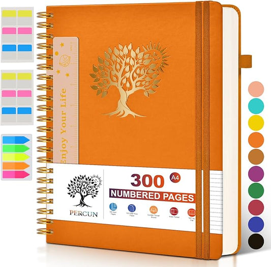 Large Spiral Notebook Journal for Women Men - 300 Numbered Lined Pages, College Ruled, A4 Hardcover Spiral Bound Notebook for School, Work, Note Taking, Writing, Leather Spiral Journal 8.5"x11" - Bloomnest