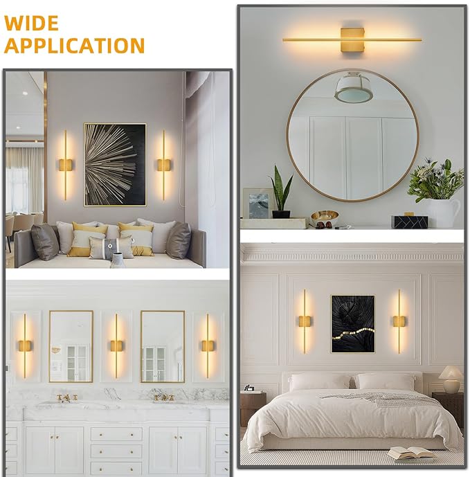 Battery Operated Wall Sconces set of 2, 16000mAh Brushed Gold Rechargeable Wall Sconce with Remote Control, 3000K-6000K Dimmable LED Wireless Wall Light for Living Room Hallway Bedroom Stairs 29 Inchs - Bloomnest