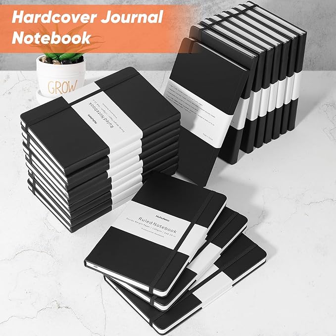 Huhuhero Lined Notebook Journal, 120Gsm Thick Paper College Ruled Journal, Hardcover Notebooks for Work School Note Taking, Office School Supplies 5"×8.25" (3, Black) - Bloomnest