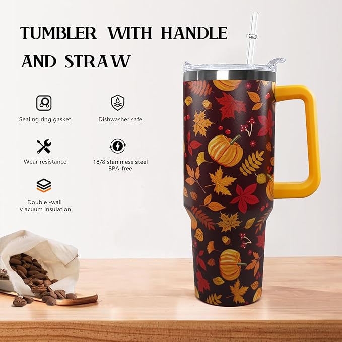 Ceovfoi 40 oz Fall Pumpkin Tumbler Insulated Stainless Tumbler, Autumn Travel Coffee Cup Water Bottle, Thanksgiving - Bloomnest