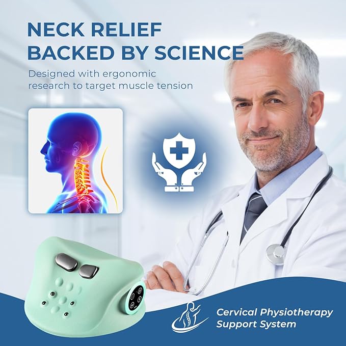 YOUKADA 2025 Upgarded Neck Massager, 3 in 1 Modes, Shoulder Relaxer, Neck Stretcher with Heat for Pain Relief, Ergonomic 26°Shoulder Massager, Portable for Car/Office/Home (Green) - Bloomnest
