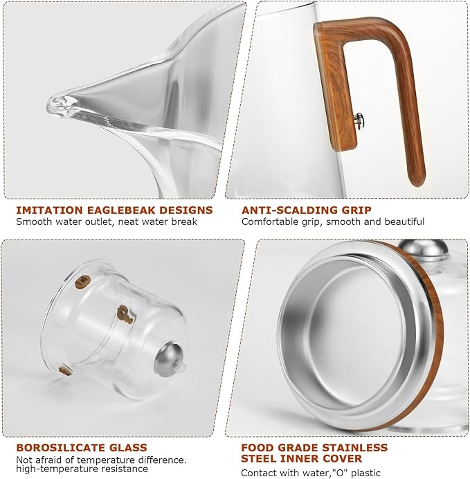 5Pcs Enchanti Tea Pot, Magic Witchcraft Enchanted Glass Teapot with Strainer -600ML,Divided Glass Teapot with Wooden Handle with 4 Wall Teacups,Push Control Magic Teapot (18FL-OZ)