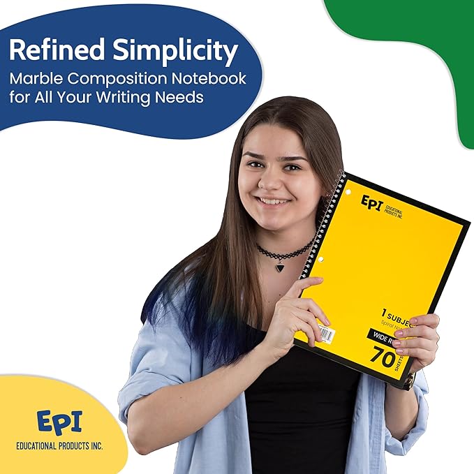 EPI Spiral Notebook | Wide - 70 Sheets, Durable Spiral Binding | 10.5 x 8 in | Classroom Supplies | School, Office, Note Taking, Journaling - 48 Pack - Bloomnest