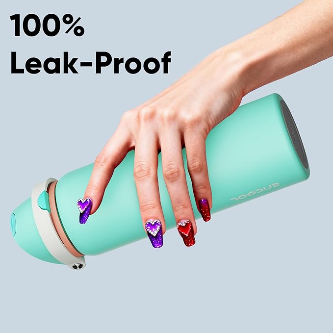 Insulated Water Bottle with Straw - Encool Stainless Steel Water Bottle with Push Button Lid, Leak-Proof & BPA-Free, Keeps Cold for 24 Hours for Sports, Travel, Gym (32 oz, Turquoise) ENCOOL