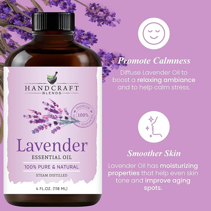 Handcraft Blends Lavender Essential Oil – Huge 4 Fl Oz – 100% Pure and Natural – Premium Grade Essential Oil for Diffuser and Aromatherapy, Skin, Massage, Candle and Soap Making Fragrance - Bloomnest