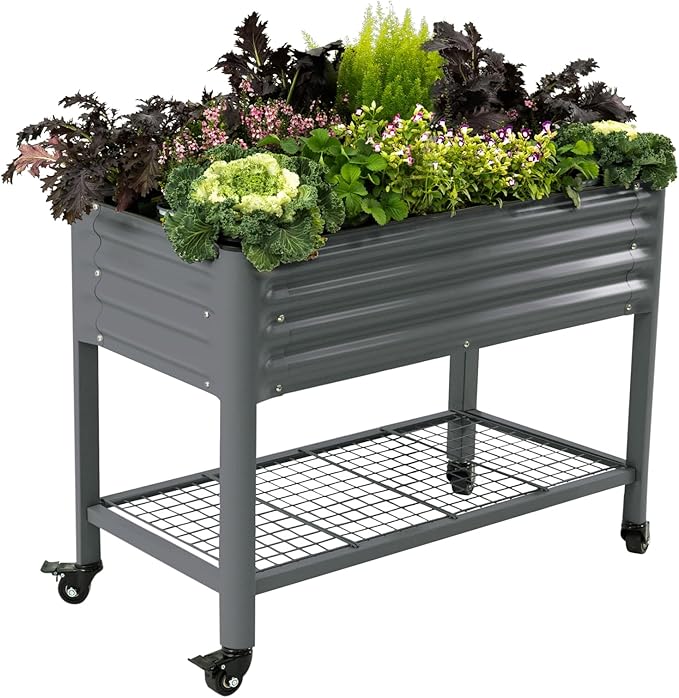 Rolling Elevated Raised Garden Bed-V Series, 2' x 4' Garden Beds with Legs & Storage Rack for Patio & Porch, 700 Lbs Weight Capacity, Outdoor Planter Box for Vegetables Flower Herbs, Modern Gray - Bloomnest