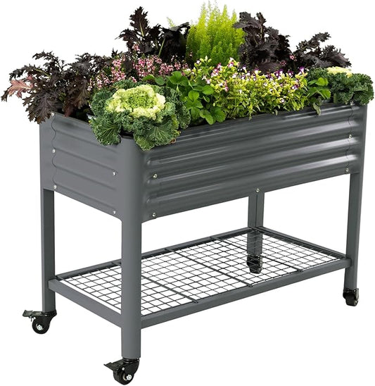 Rolling Elevated Raised Garden Bed-V Series, 2' x 4' Garden Beds with Legs & Storage Rack for Patio & Porch, 700 Lbs Weight Capacity, Outdoor Planter Box for Vegetables Flower Herbs, Modern Gray - Bloomnest