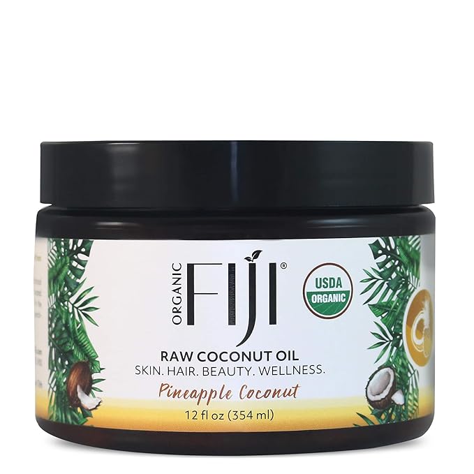 Organic Fiji Raw Cold Pressed Coconut Oil for Hair, Skin, Face & Body | Relaxing Massage Oil | Pineapple Coconut,12 oz for Women Men & Baby - Bloomnest