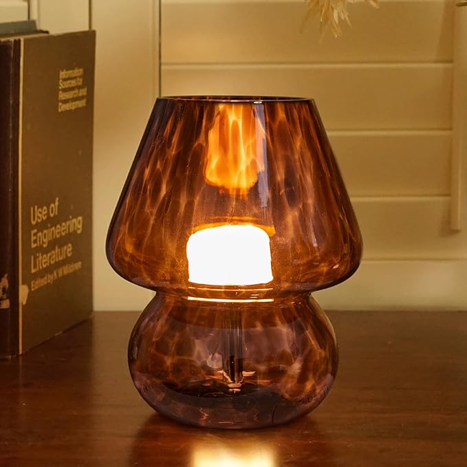 USB Plug-in Vintage Mushroom Lamp Small Bedside Table Lamp with 3 Temperature LED Bulb,Free Dimming Nights Light for Bedroom/Living Room/Entryway/Corner Decor New Home Gift (Golden Amber) - Bloomnest