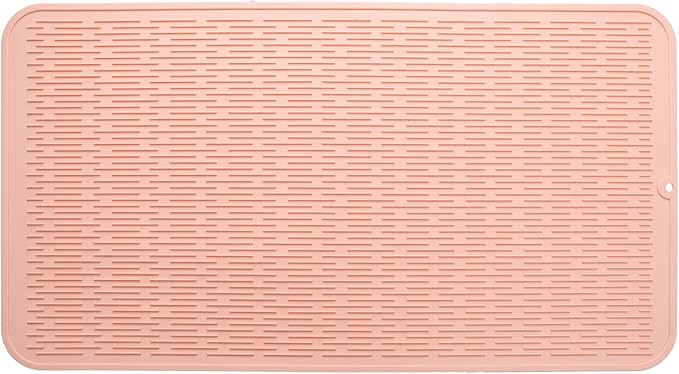 Silicone Dish Drying Mat for Multiple Usage,Easy clean,Eco-friendly,Heat-resistant Silicone Mat for Kitchen Counter or Sink,Refrigerator or Drawer Liner Pink 4XL 32 inches x 18 inches - Bloomnest