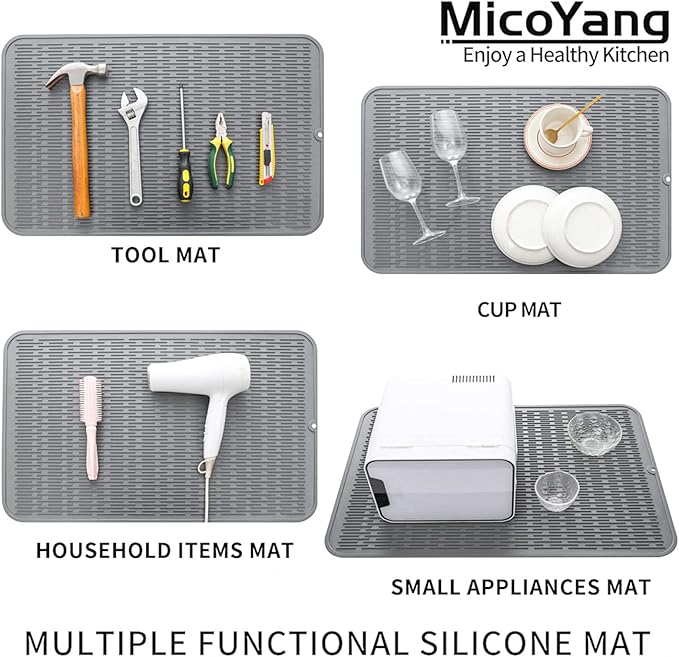 Silicone Dish Drying Mat for Multiple Usage,Easy clean,Eco-friendly,Heat-resistant Silicone Mat for Kitchen Counter or Sink,Refrigerator or Drawer Liner Grey 3XL 28 inches x 18 inches - Bloomnest