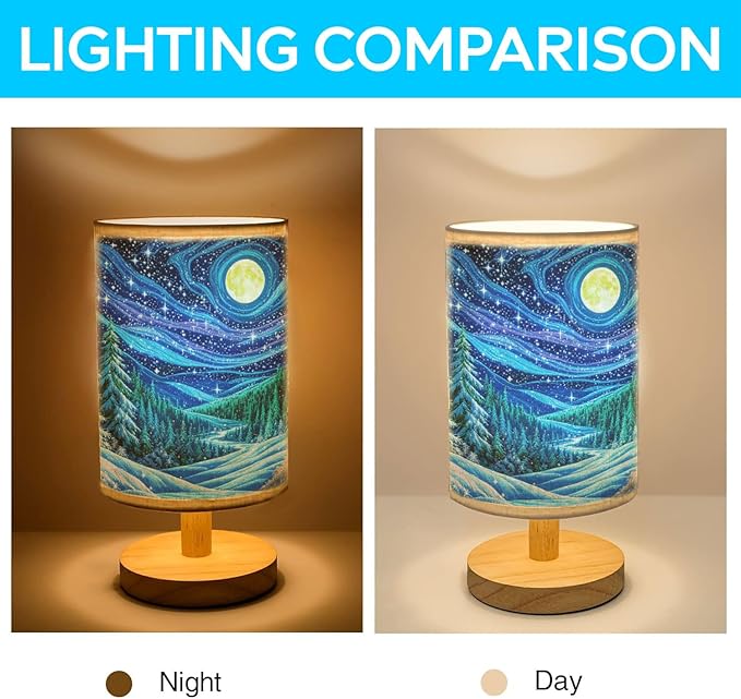 Snowy Pine Forest Table Lamp LED 3-Color Pressed Bedside for Merry Christmas, Snowy Pine Forest Shade Christmas Table Lamp with Wood Base for Bedroom Living Room Desk Office - Bloomnest