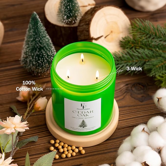 Cedar Oak Large Scented Candle, 3-Wick 22oz Long Lasting Scented Candle, Natural Soy Wax Aromatherapy Candle for Home, Autumn Candle Gifts for Women Men - Bloomnest