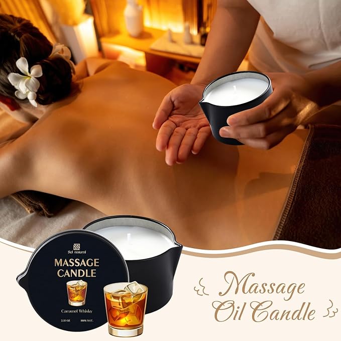 3 Pack Massage Oil Candles 2.35oz Low Temp Massage Candles 3 Scent Spa Therapy Body Oil Home Gift for Relaxation, Couples, or Self-Care (2.35 oz, Eucalyptus Mint, Cedar Sandalwood, Caramel Whisky) - Bloomnest