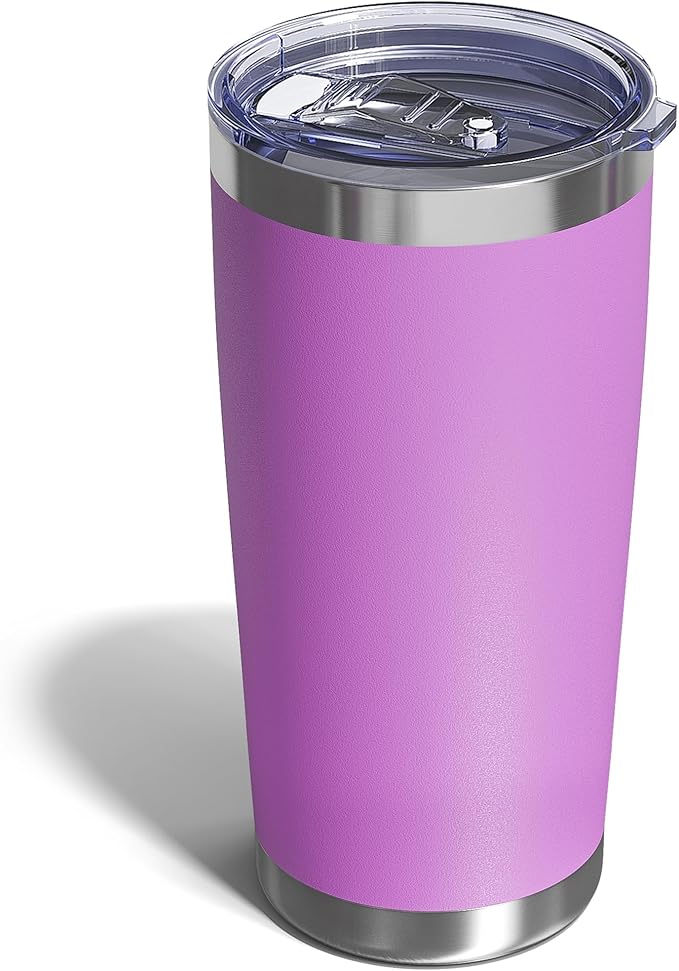 Travel Coffee Tumbler 20oz, 1 Pack Leakproof Travel Coffee Mug with Lid and Straw, Stainless Steel Double Wall Vacuum Insulated Tumbler for Hot/Iced Drinks (Textured Matte, Lilac Pink) - Bloomnest