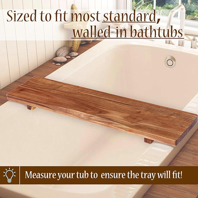 Premium Acacia Wood Bathtub Tray Caddy with Adjustable Legs, Minimalistic Design Bath Tray for Tub, Bathtub Accessories, Fit Standard and Against Wall Bath Tubs, Gift Idea for Women - Bloomnest