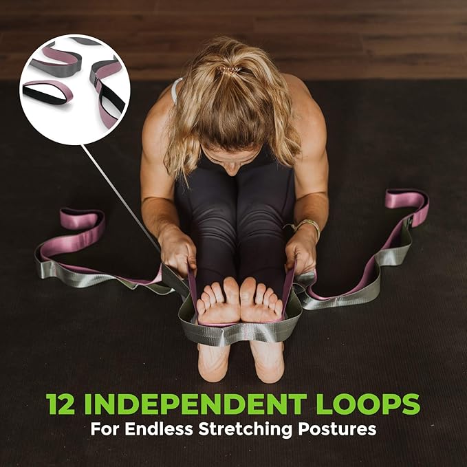 Gradient Fitness Stretching Strap for Physical Therapy, 12 Multi-Loop Stretch Strap 1.5" W x 8' L, Neoprene Handles, Physical Therapy Equipment, Yoga Straps for Stretching, Leg Stretcher. - Bloomnest