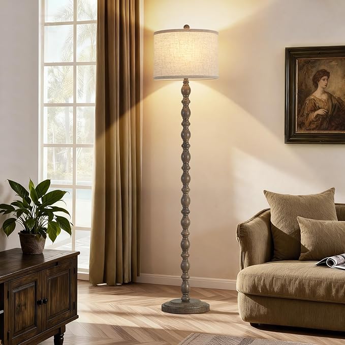 Luvkczc 62" Floor Lamp,3-Color Temperature Farmhouse Standing Lamp, Retro Rustic Tall Floor Lamps with Rotary Switch, Resin Standing Lamp for for Living Room,Bedroom,House, Office(Grayish Brown) - Bloomnest