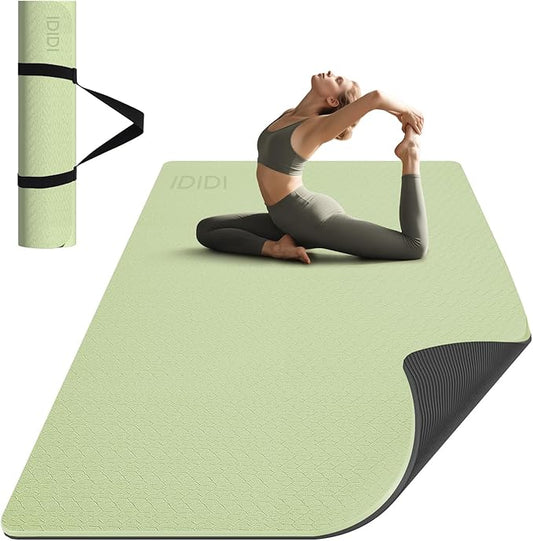 Large Yoga Mat (6'x 4') - Extra Long and Wide 72 x 48 inches, Non-Slip POE Fitness Mat, Eco-Friendly, Thick Wide Exercise Mat for Home Workouts,Ideal for Yoga and Pilates.