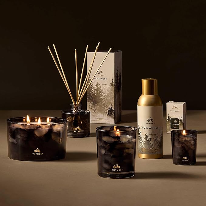 Thymes Noir Woods Scented Candles for Home Decor – Notes of Fresh Evergreen, Smoky Wood & Golden Amber – Luxury Home Fragrance Gifts for Women & Men – Burns Up to 40 Hrs (Boxed Votive Candle, 6.5 oz) - Bloomnest