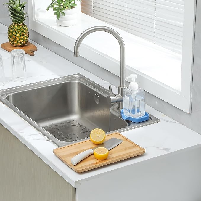 Silicone Bathroom Soap Dishes with Drain Spout-Bathroom and Kitchen Sink Organizer,Sponge Holder,Dish Soap Tray,Perfect for Dispenser,Scrubber,Bottle,Cup on Counter Lichen Blue 4.9"×3.2" - Bloomnest