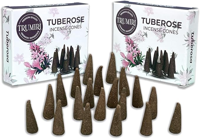 Tuberose Incense Cones - Total 20 Cone Incense - Dual Pack of 10 Insence Cones - Incense Cones Scented - Cone Incense Scents - Insense Cones - Incent Cone TRUMIRI