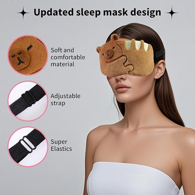 Cute Sleep Masks Cartoon Eye Mask Plush Sleeping Mask Kawaii Travel Blindfold - Funny Novelty Eye Shade for Kids, Girls & Adults, Brown Baguette - Bloomnest