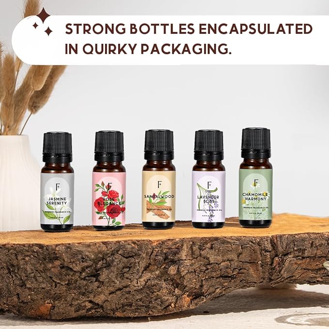 Folkulture Essential Oils for Home | Set of 5 (0.34 fl oz x 5) Sandalwood Essential Oil or Rose Diffuser Oils for Relaxation | Lavender Essential Oil or Chamomile Oil Scents | Jasmine Oil for Women - Bloomnest