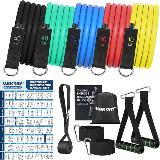 Exercise Resistance Bands with Handles for Working Out, 150/200/250/300 lbs Workout Bands Set with Door Anchor for Physical Therapy, Yoga, Pilates - Bloomnest