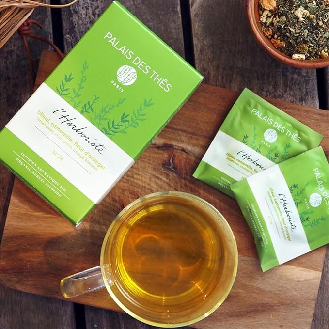 Palais des Thés Caffeine-Free Tea - L'Herboriste N°74 Organic Calming Herbal Blend with Limeflower, Chamomile & Orange Blossom - Premium Tea Bags, Serves 20 Cups - Bloomnest