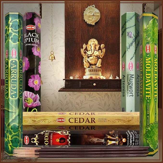 Hem Incense Sticks Variety Pack #27 and Incense Stick Holder Bundle with 6 Leafy Fragrances - Bloomnest