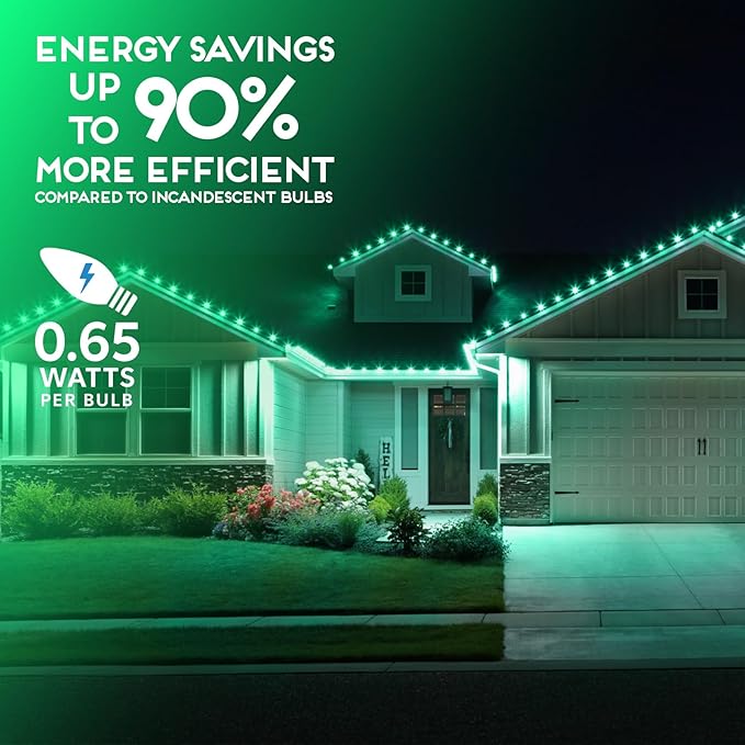 HLO Lighting Set of 25 Green C9 Faceted LED Christmas Light Bulbs for Indoor & Outdoor Use | Durable Replacement Bulb - Bloomnest