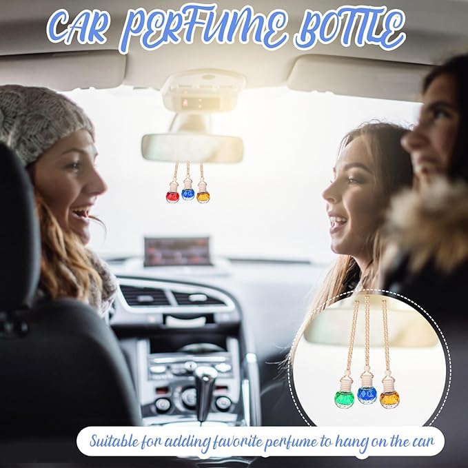 60 Pcs Hanging Car Air Freshener Car Diffuser Bottle Empty Glass Perfume Bottles Air Freshener Diffuser Bottle Pendant for Essential Oils Fragrance Aromatherapy Ornament Decor (Round Diamond) - Bloomnest