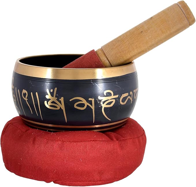 RAJRANG Tibetan Singing Bowl Set - Meditation Crystal Sound Bowl Hand Percussion Sound Effects Handcrafted for Healing and Mindfulness D-4" x H-7" RAJRANG