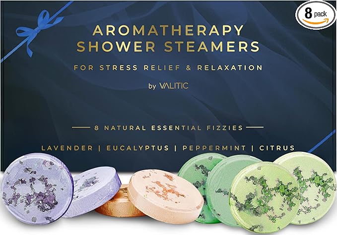 Valitic Aromatherapy Shower Steamers for Stress Relief and Relaxation - Gifts for Women Mom Birthday 8 Natural Essential Fizzies Shower Bombs - 4 Scents - Lavender, Eucalyptus, Citrus, and Peppermint - Bloomnest