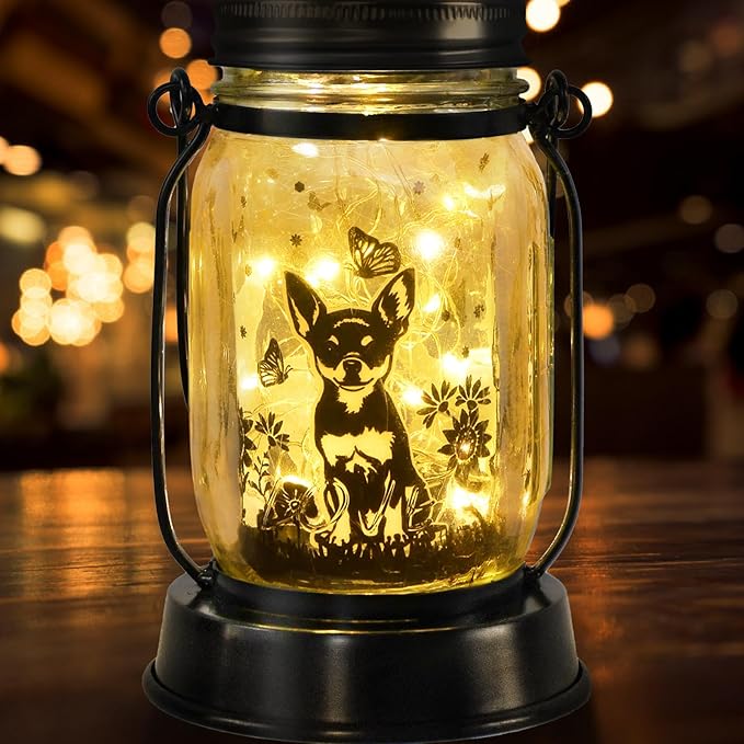 Chihuahua Gifts for Women/Men Chihuahua Solar Lanterns Dog Mom Birthday Dog Lovers Lantern Pet Loss Pet Memorial Lights Solar Garden Decoration Outside for Yard, Patio,Backyard,Porch Torches - Bloomnest