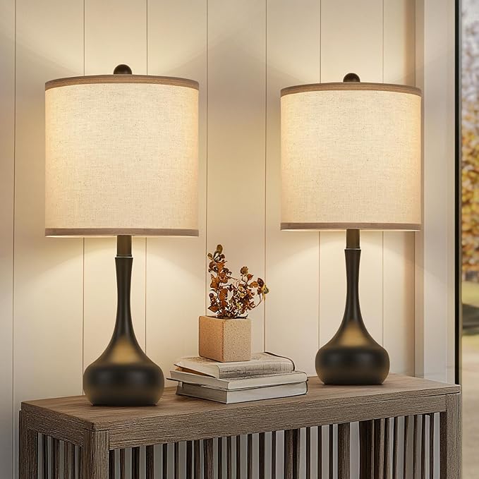 23" Modern Farmhouse Table Lamp Set of 2, Rustic Metal Bedside Lamps for Bedroom, Living Room, Office, Dorm - 3-Way Color Changing, Bulb Included, Home Decor - Bloomnest
