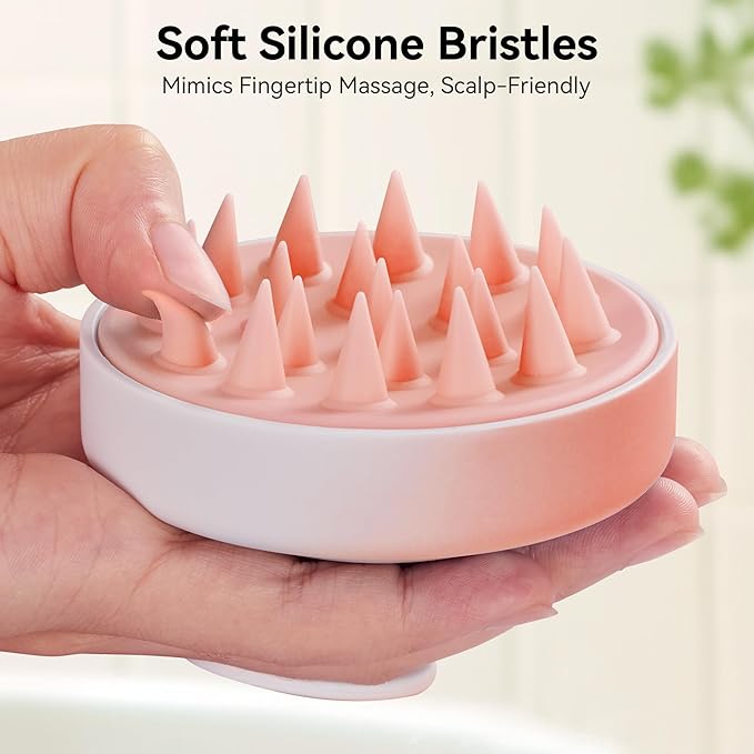 HEETA Scalp Massager Hair Growth, Soft Silicone Scalp Scrubber Shampoo Brush for Exfoliation, Dandruff Removal Head Massage Stress Relax, Wet & Dry Use for Thick Thin Curly Hair Care, Gradient Pink HEETA