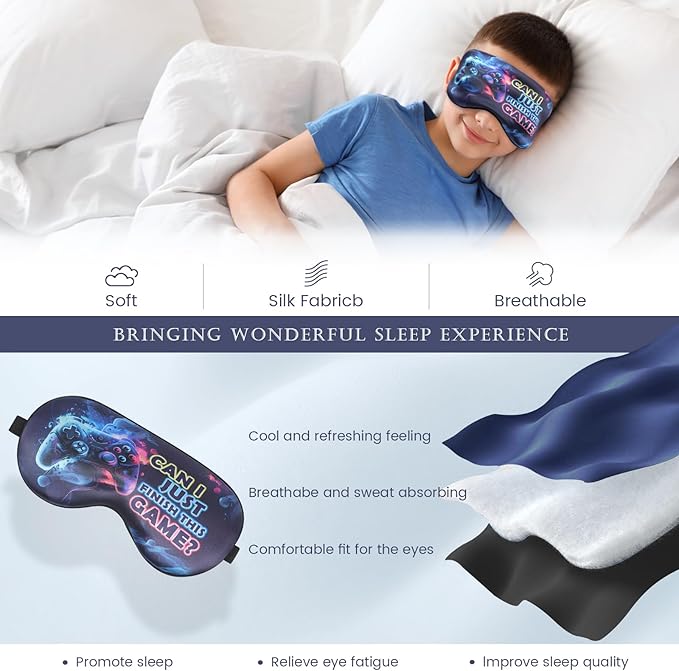 2 Pcs Sleep Mask for Kids Boys, Silk Eye Covers for Sleeping, Adjustable Strap & Light Blocking Design, Adult Children's Bedtime Blindfold for Travel and Home Use with Gift Box - Bloomnest