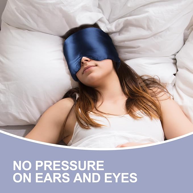 Mulberry Silk Sleep Mask for Side and Back Sleepers, Blackout Eye Mask for Sleeping for Women Men with Adjustable Wide Band, Comfortable Soft Pressureless Eye Cover for Sleeping in Large Size - Bloomnest