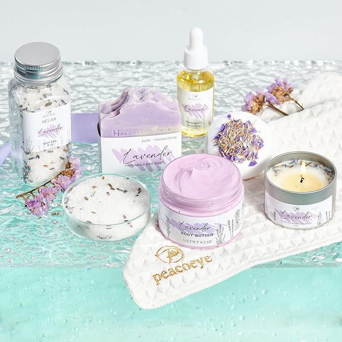 Spa Gifts for Women Valentines Day Mothers Day Gifts Bath Gift Baskets Relaxing Spa Self Care for Mom Her Sister Wife Auntie Home Bath Care Package Thank You Birthday (Purple -Spa for Women)