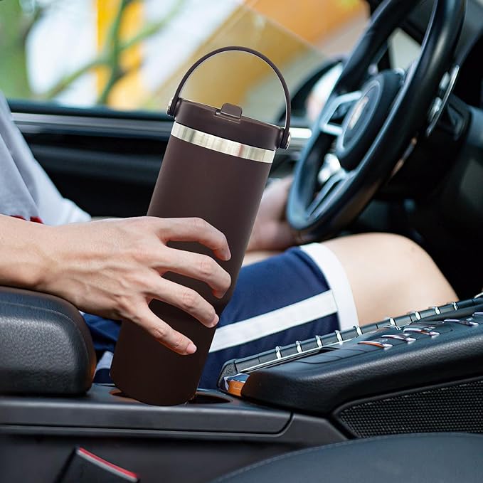 30 oz Tumbler with Handle, Double Wall Vacuum Insulated Tumblers with Flip Straw, Coffee Mug 30oz Powder Coated Cup for Hot and Cold Drinks(Coffee,8 pack)