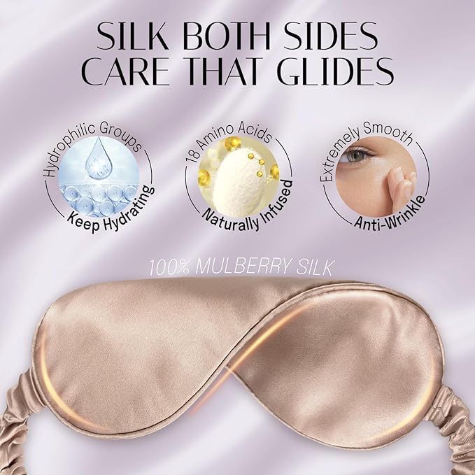 Silk Sleep Mask Eye Mask Blindfold with Double Layer Silk Filling and Elastic Strap for Full Night's Sleep, Travel and Nap, Soft Eye Cover Eyeshade with Luxury Bag and Ear Plugs by OLESILK (Camel) - Bloomnest