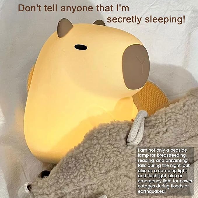 Capybara Cute Night Light, Squishy Capybara Lamp Xmas Gifts Toys, Rechargeable LED Dimmable Silicone Nightlight for Kids, Funny Light Up Capibara, Baby Nursery College Dorm Fall Décor - Bloomnest