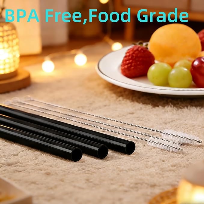 6PCS Replacement Straws for Owala Water Bottle 24 oz 32 oz, Reusable Plastic Food Grade Drinking Straws with Cleaning Brush Compatible for Owala Cup 24oz 32oz Tumbler Accessories (Black, 24oz/32oz) GL-Auking