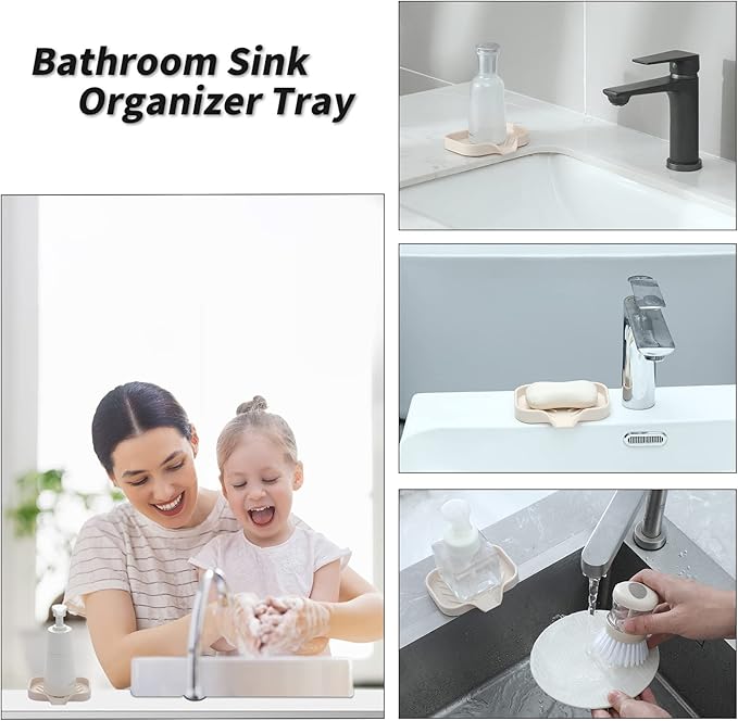 Silicone Bathroom Soap Dishes with Drain Spout-Bathroom and Kitchen Sink Organizer,Sponge Holder,Dish Soap Tray,Perfect for Dispenser,Scrubber,Bottle,Cup on Sink or Counter-Tapioca 4.9"×3.2" - Bloomnest